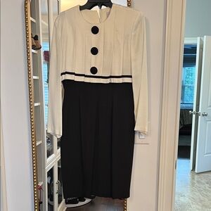 Casual Corner Black and White Long-Sleeve Two-Tone Dress